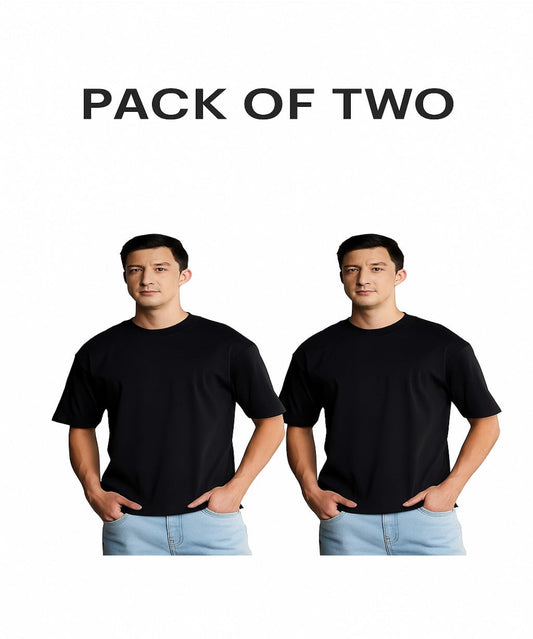 Oversized Cotton Lycra Tee (Pack of 2) Black & Black