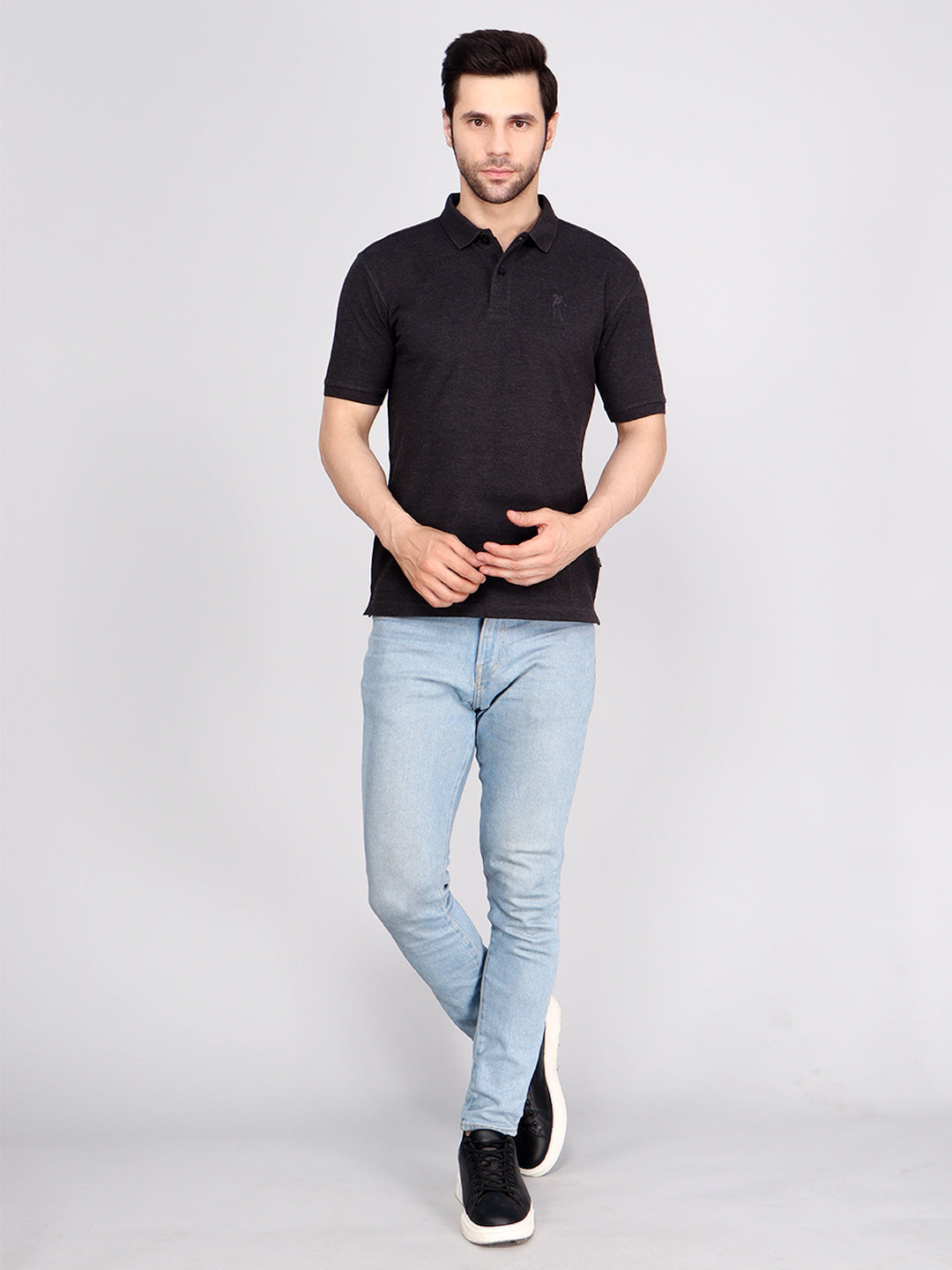 SOLID SELF LOGO PIQUE POLO