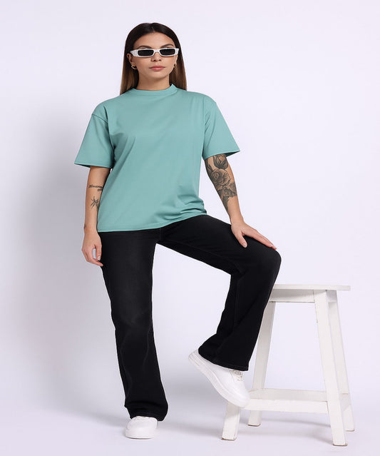 Oversized Cotton Lycra Tee Ocean Green