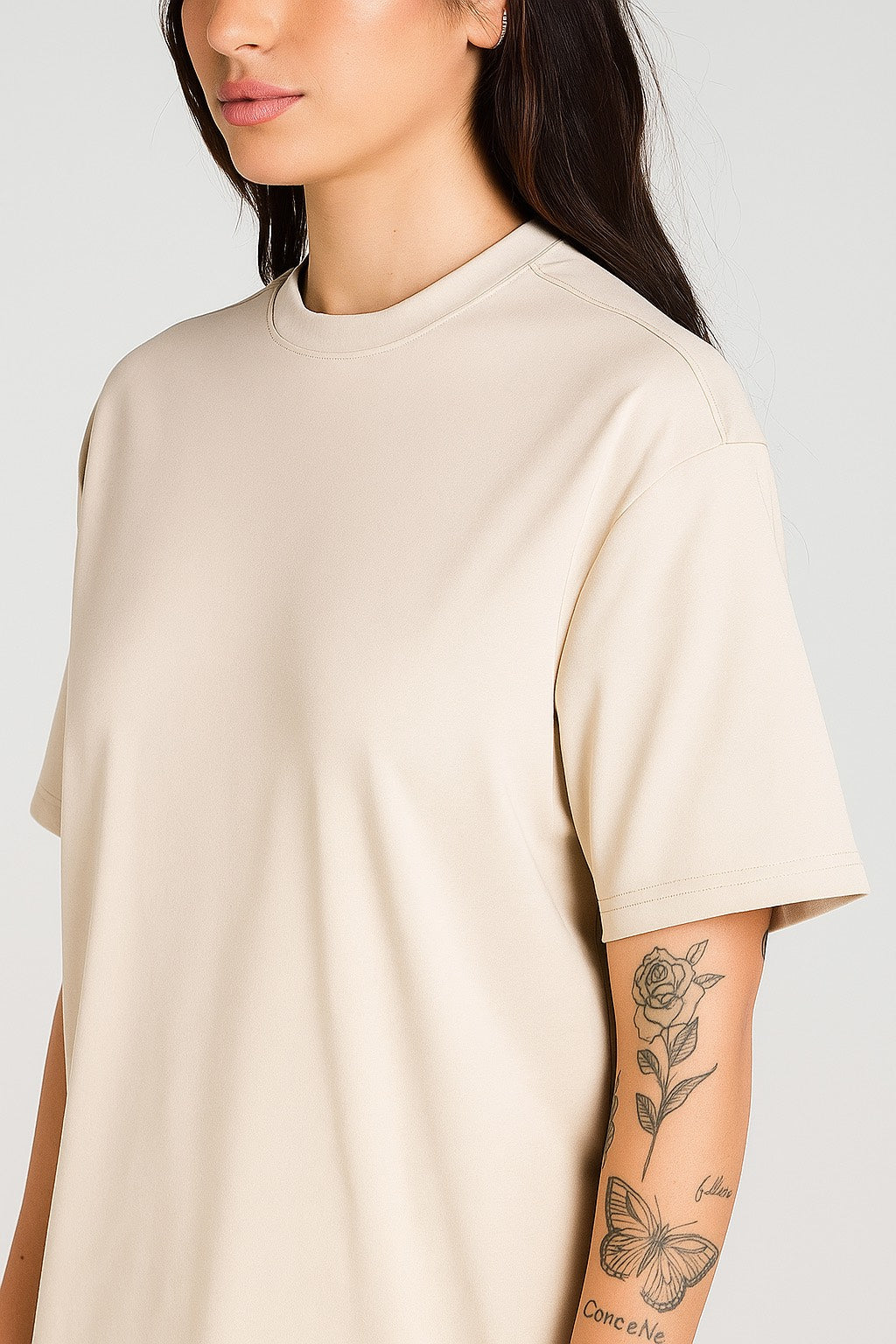 Oversized Cotton Lycra Tee Cream