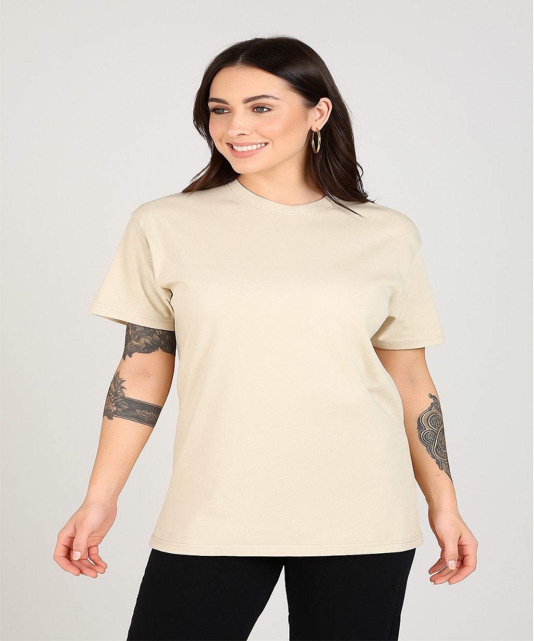 Oversized Cotton Lycra Tee Cream