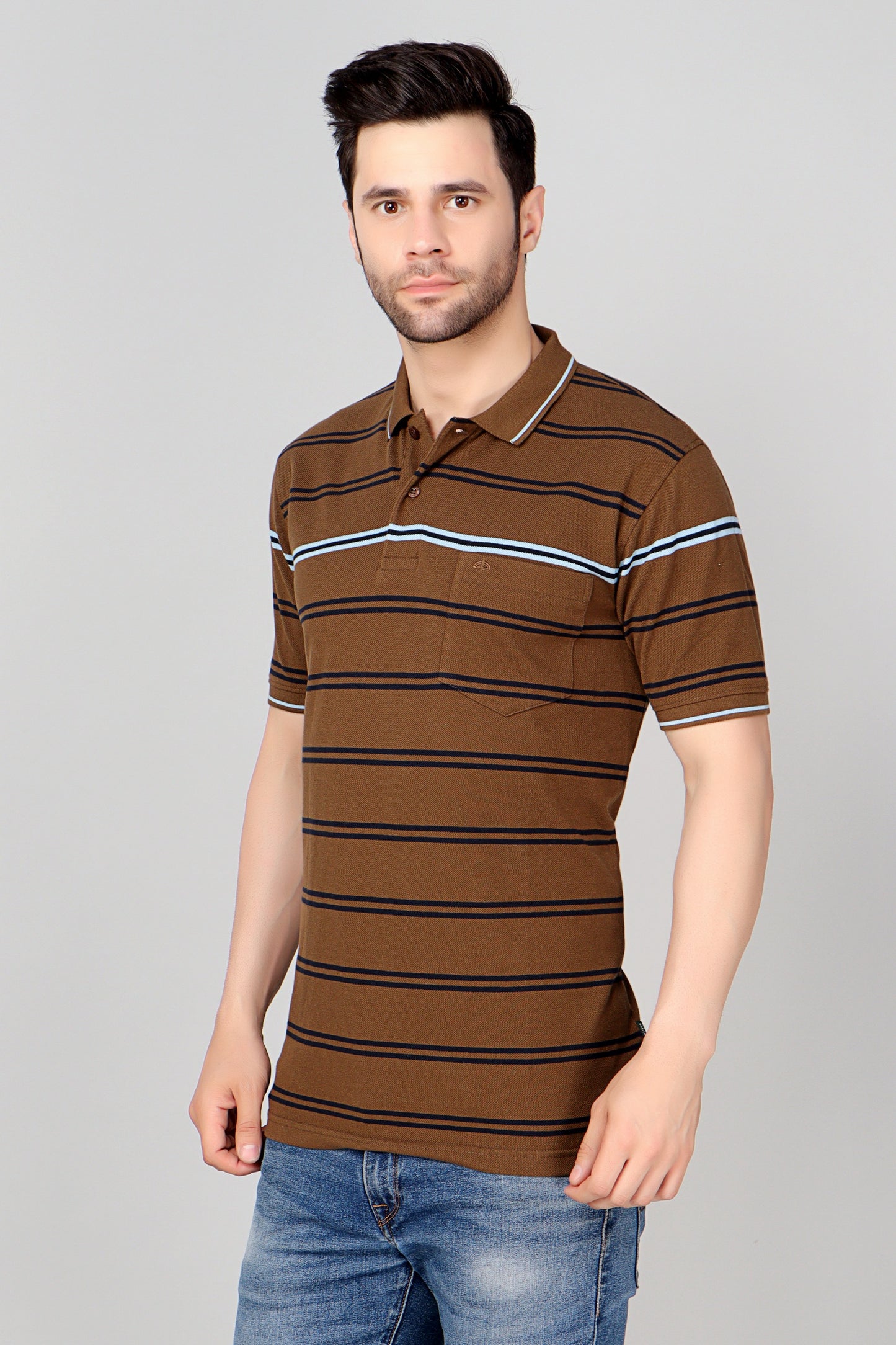 Pique Stripe Regular Fit Pocket Polo