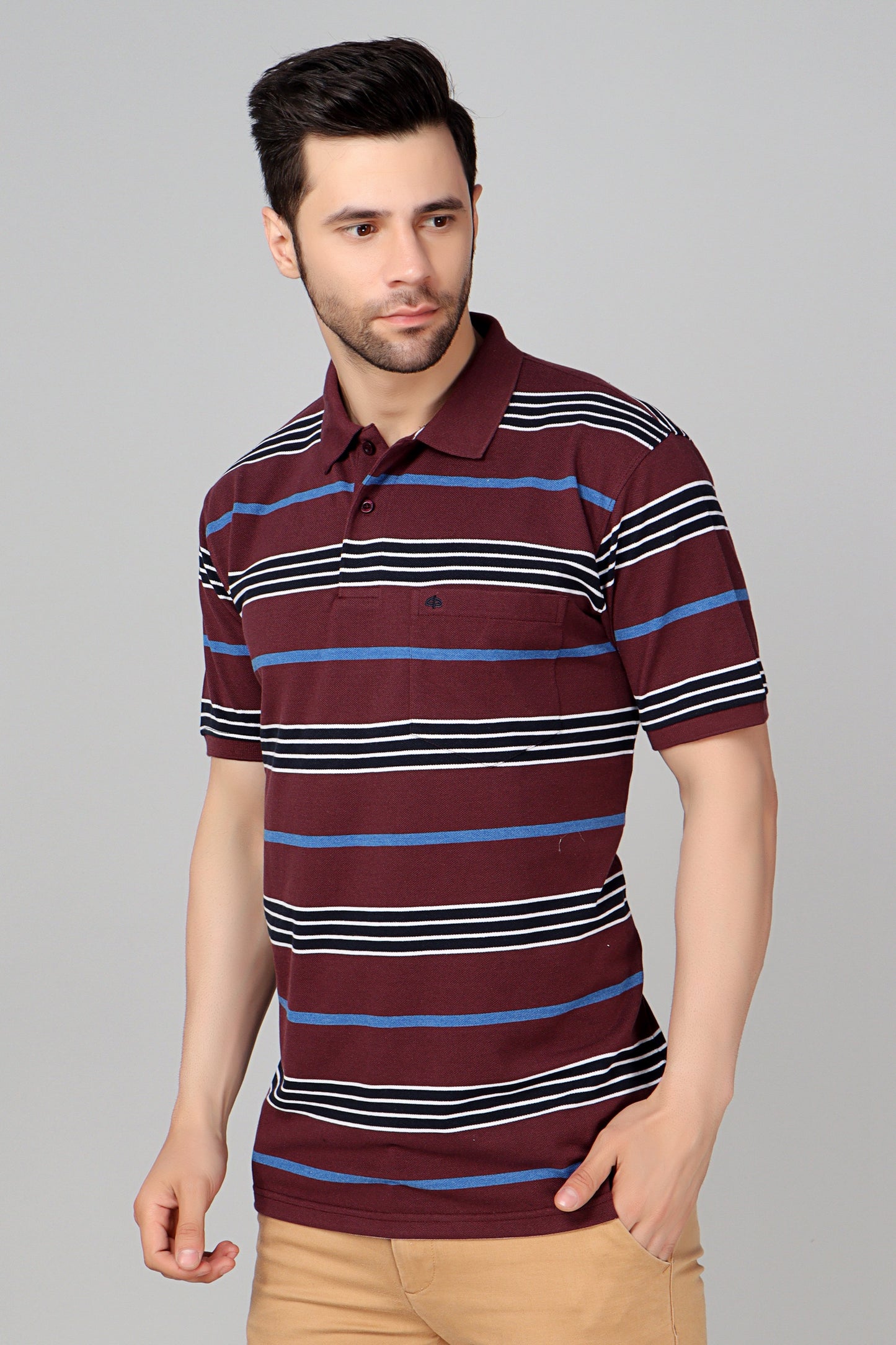 Pique Stripe Regular Fit Pocket Polo