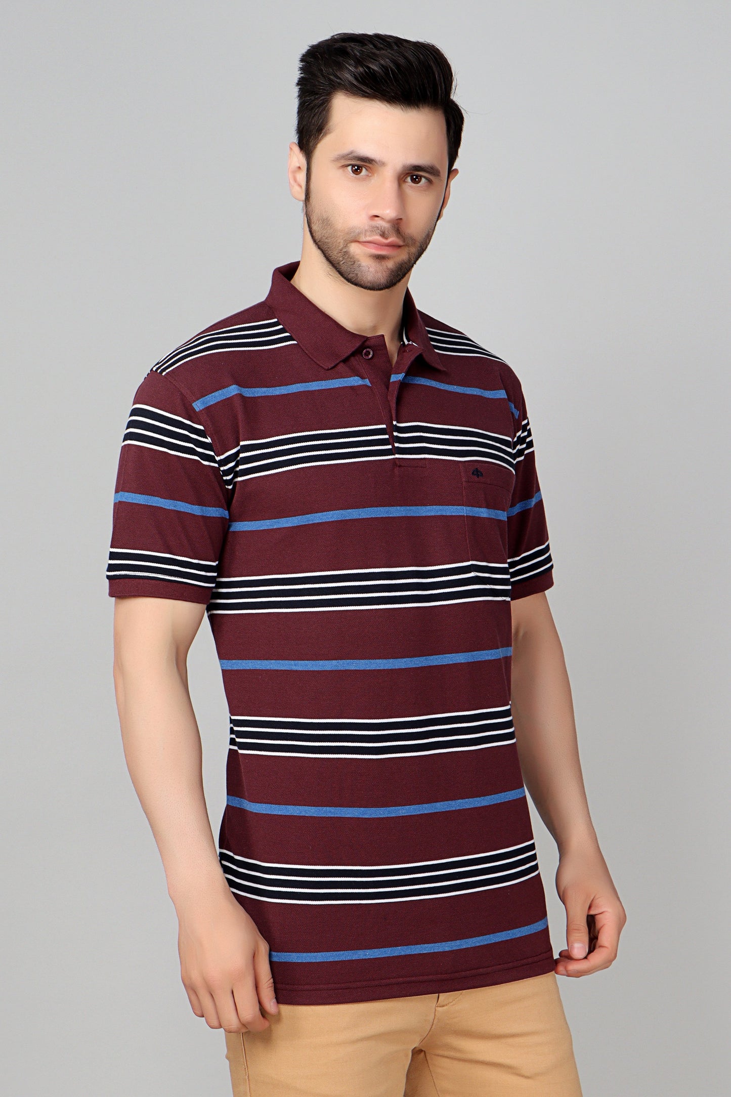 Pique Stripe Regular Fit Pocket Polo