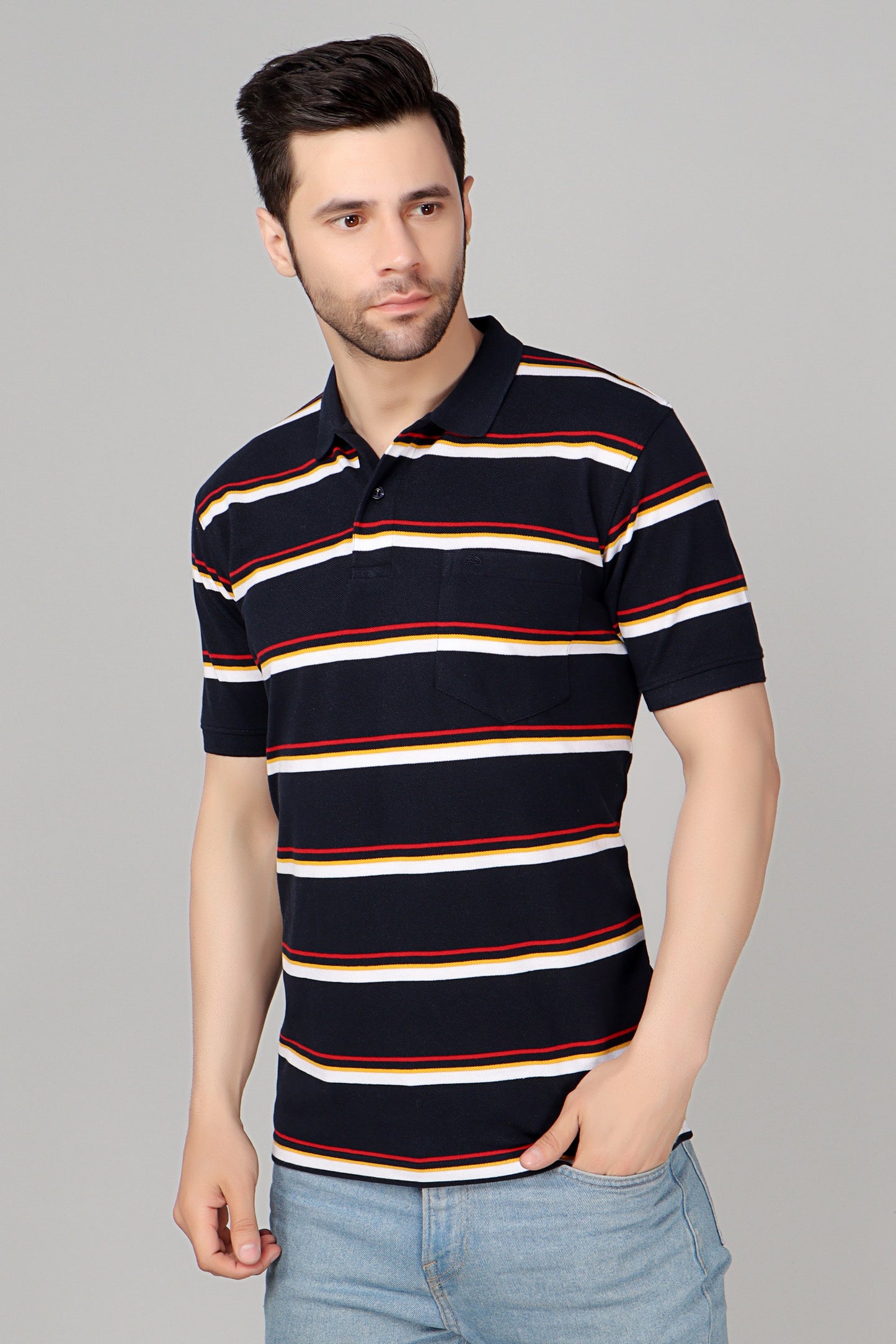 Pique Stripe Regular Fit Pocket Polo