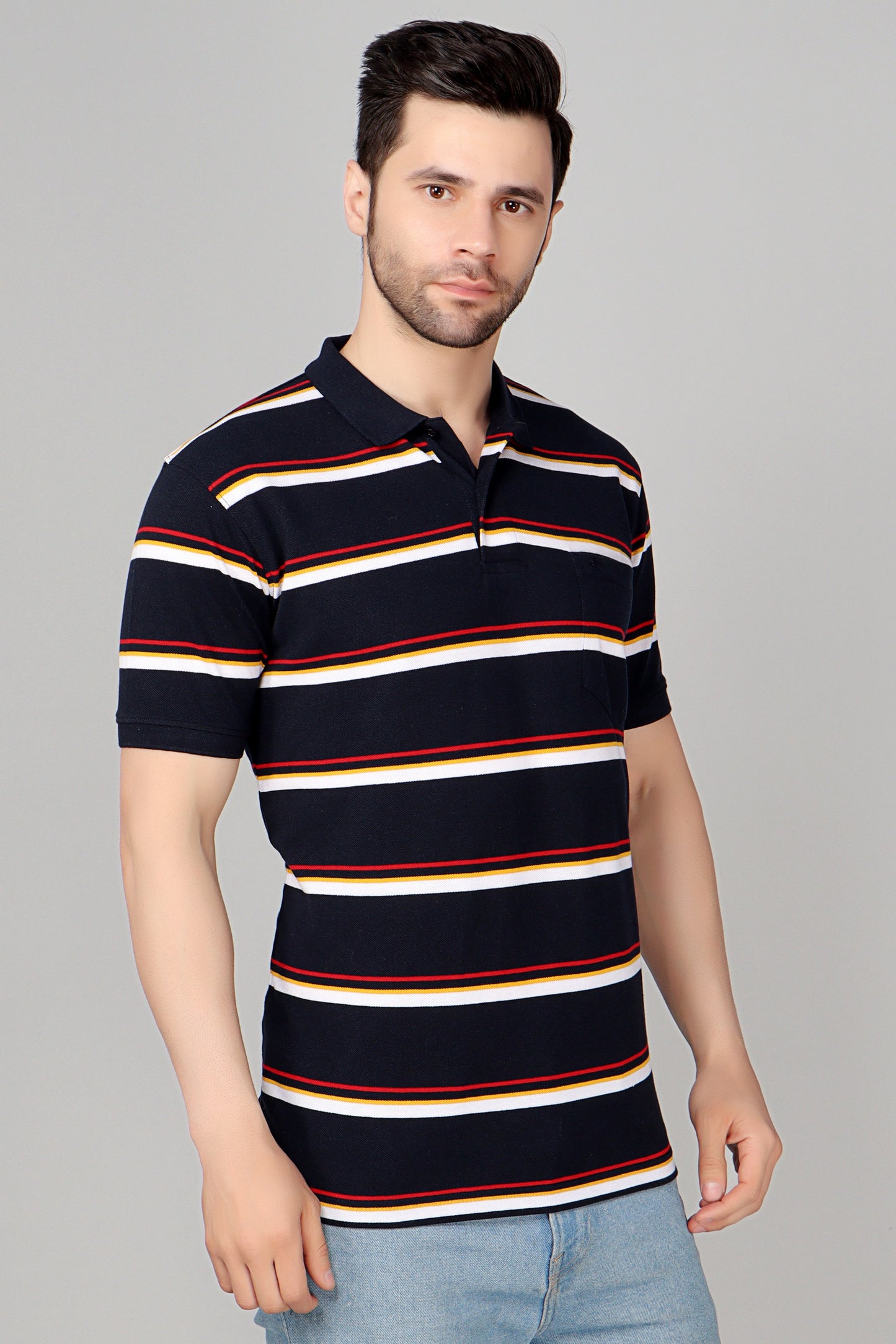 Pique Stripe Regular Fit Pocket Polo